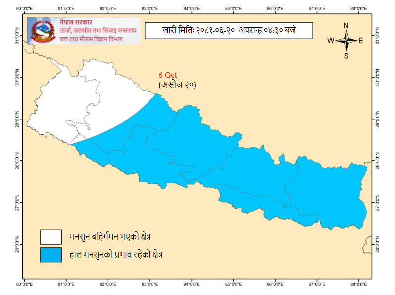 सुदूरपश्चिम र कर्णाली प्रदेशबाट बाहिरियो मनसुन