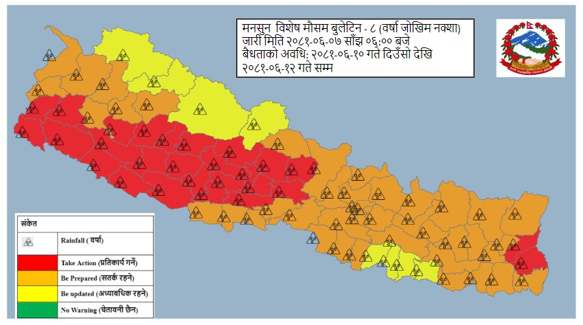 आजबाट फेरि सक्रिय भयो मनसुन, बिहीबारदेखि अति भारी वर्षाको सम्भावना