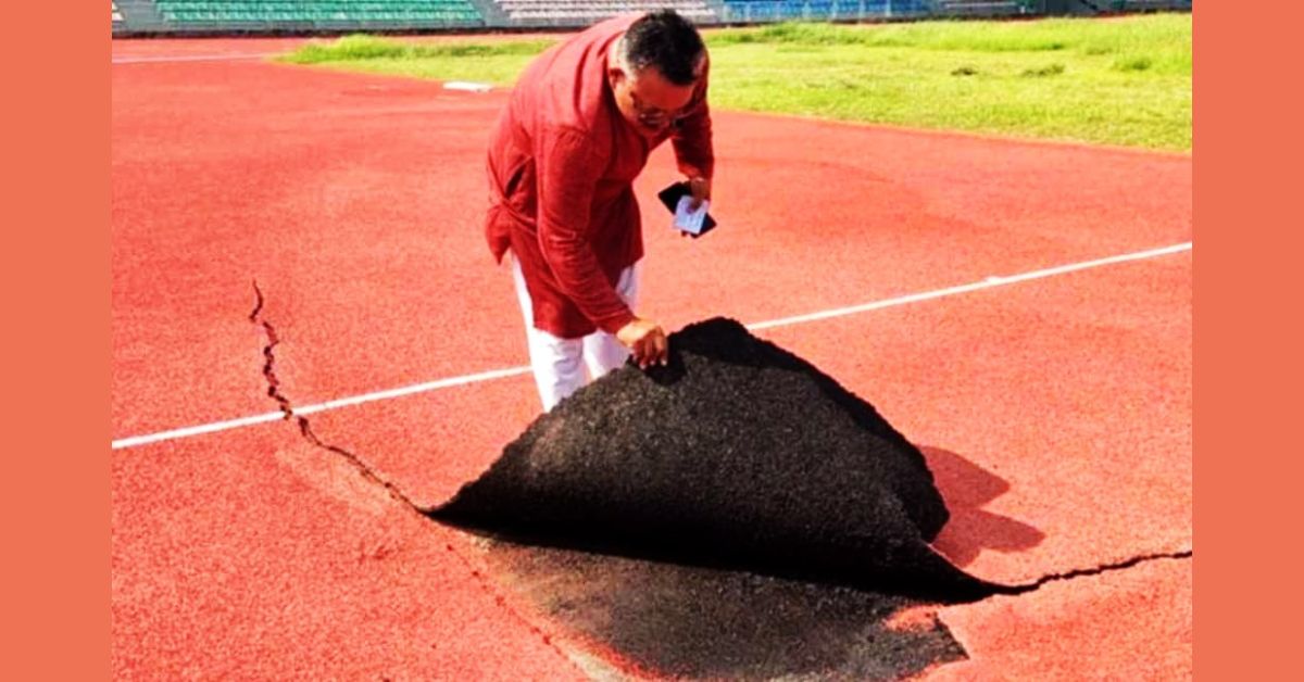 ९ करोड ८६ लाख बजेटमा बनाइएको नेपालगञ्ज रंगशालाको ‘सेन्थेटिक ट्रयाक’ एक महिनामै उप्कियो