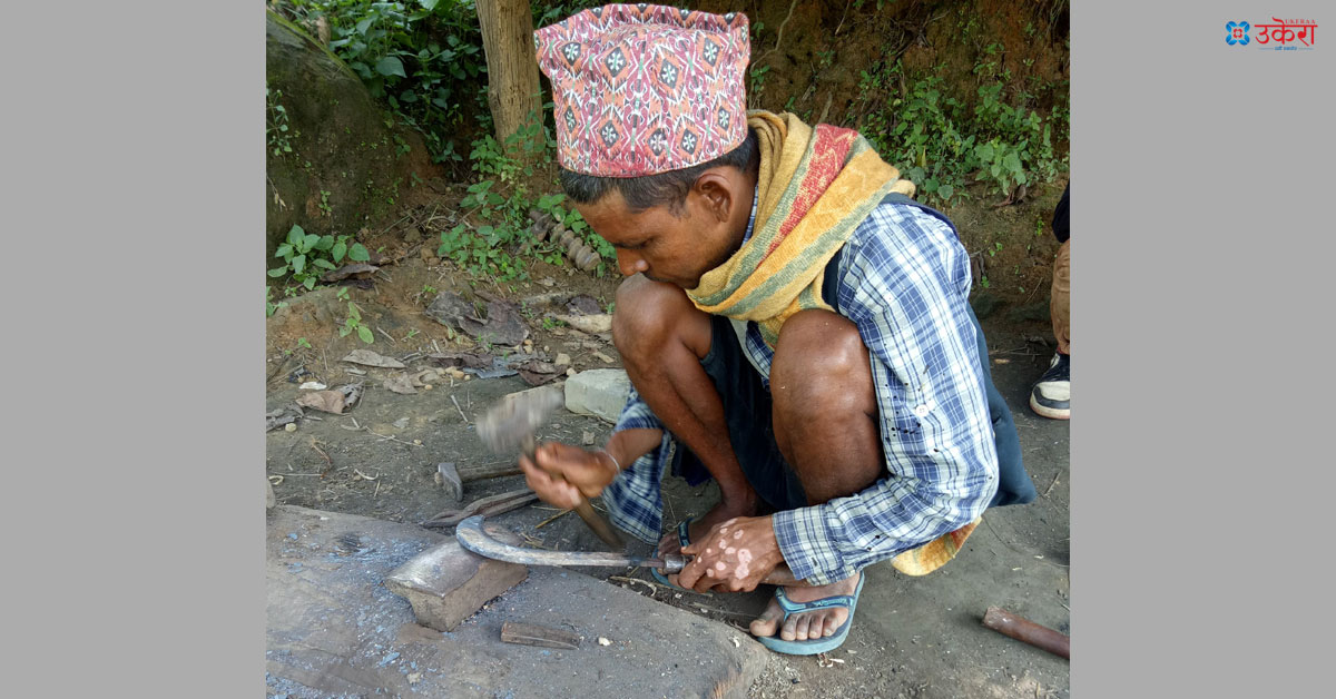 चौकुने गाउँपालिका–२ का ४० वर्षीया जगेन्द्र विक आरनमा काम गर्दै।