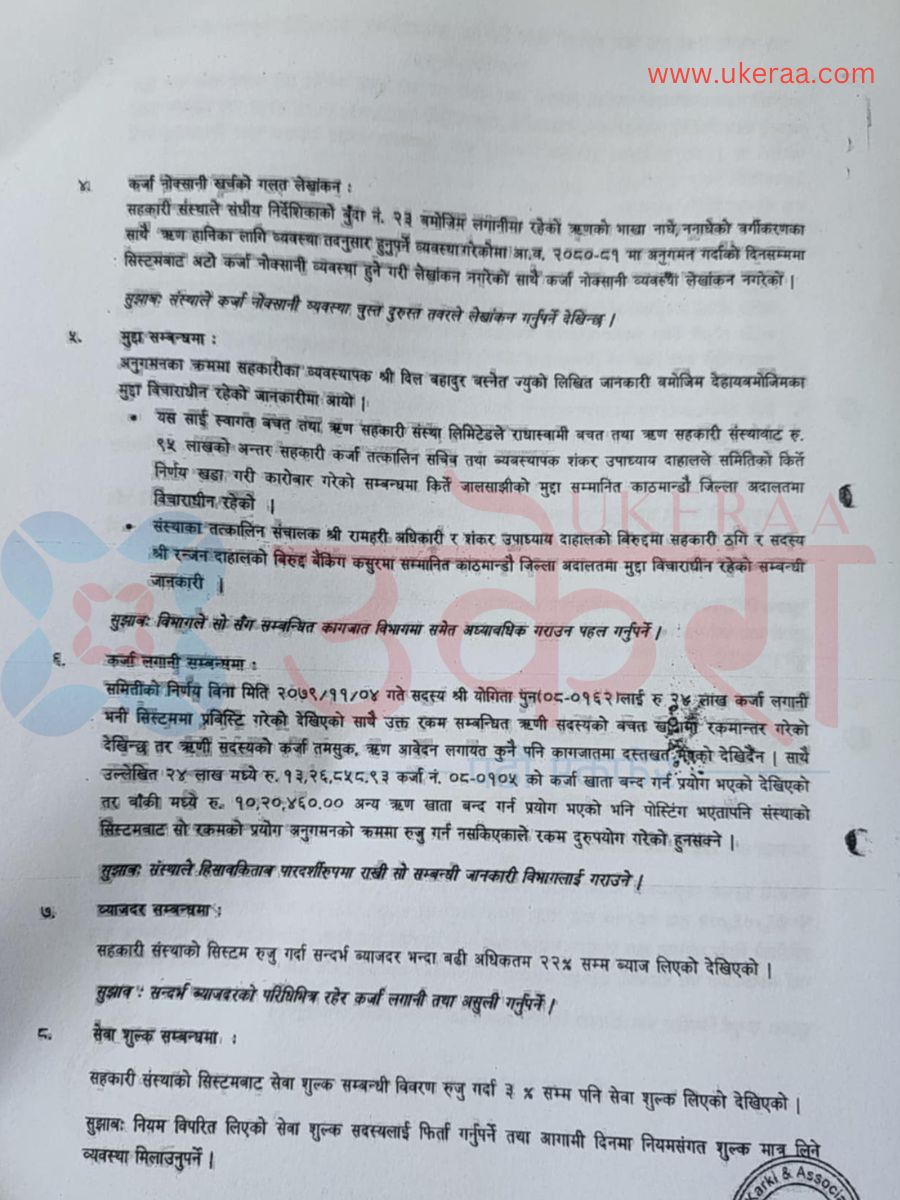 सहकारीमा भएका बदमासीबारे उल्लेख गरिएको काठमाडौँ महानगरपालिकाको अध्ययन प्रतिवेदनको अंश।